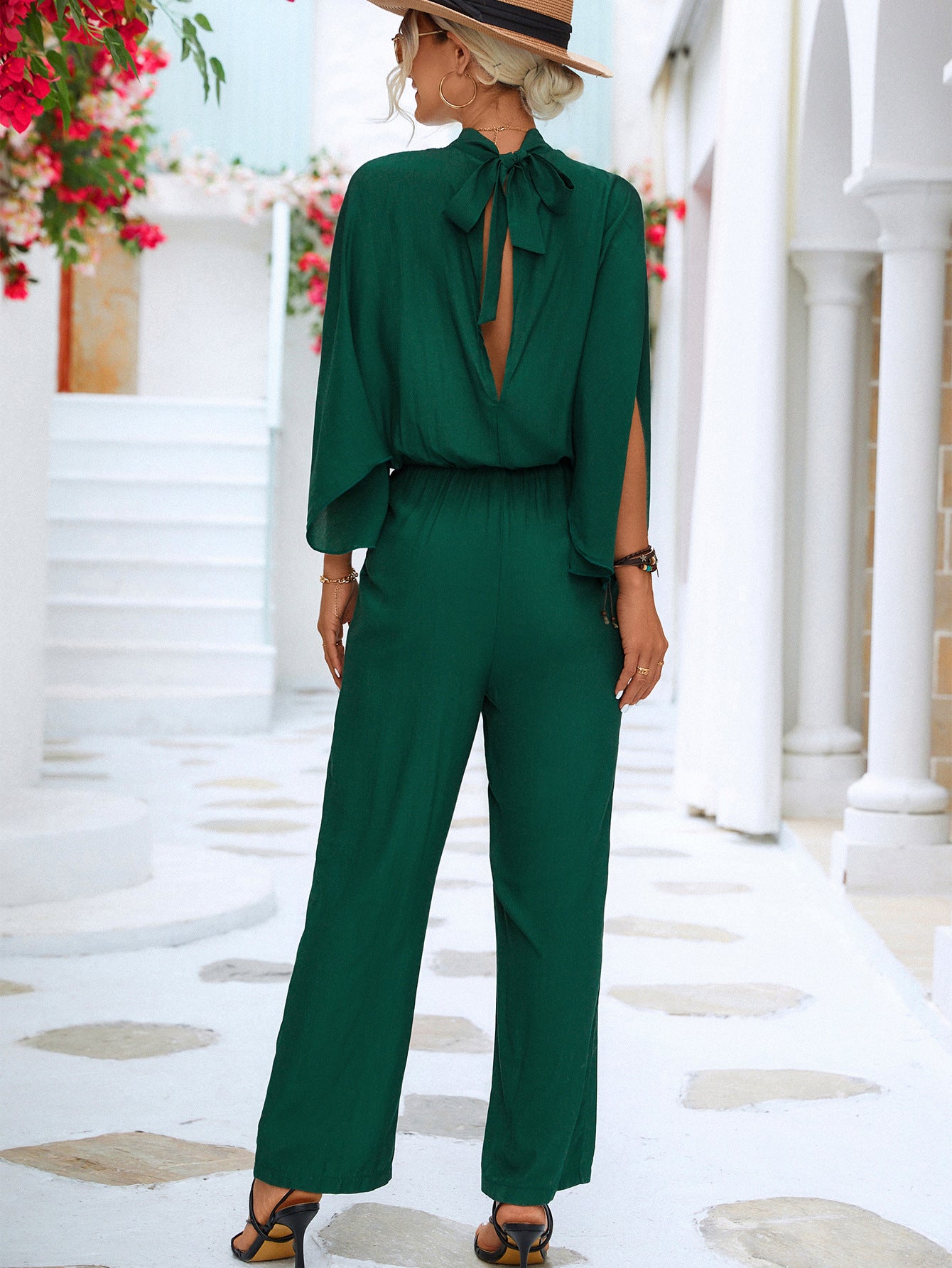 Tie Back Split Sleeve Jumpsuit