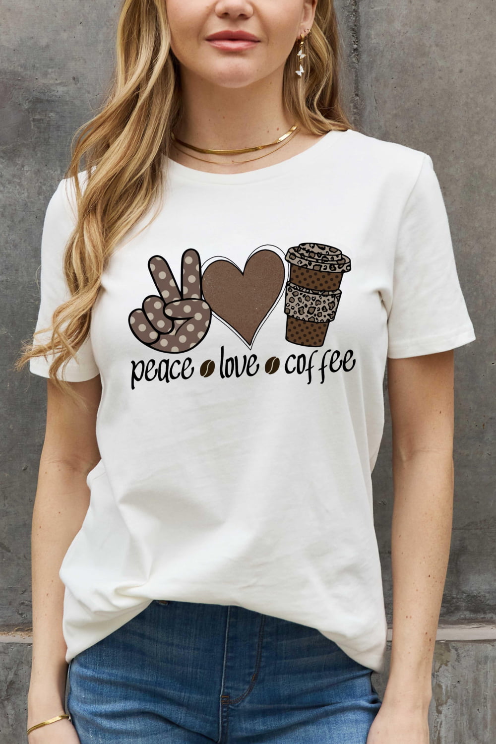 Simply Love Full Size PEACE LOVE COFFEE Graphic Cotton Tee