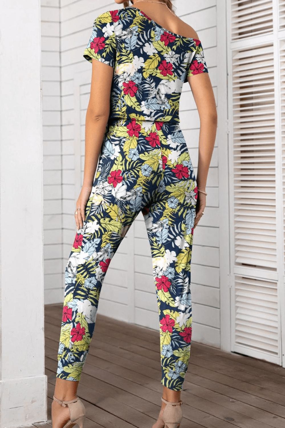 Off the Shoulder Short Sleeve Jumpsuit (3 colors/prints)