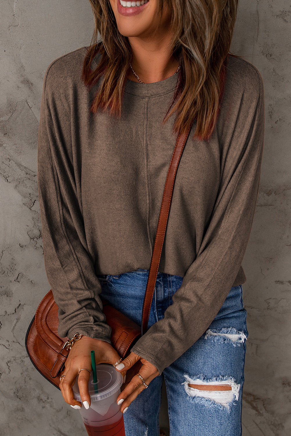 Seam Detail Round Neck Long Sleeve Top