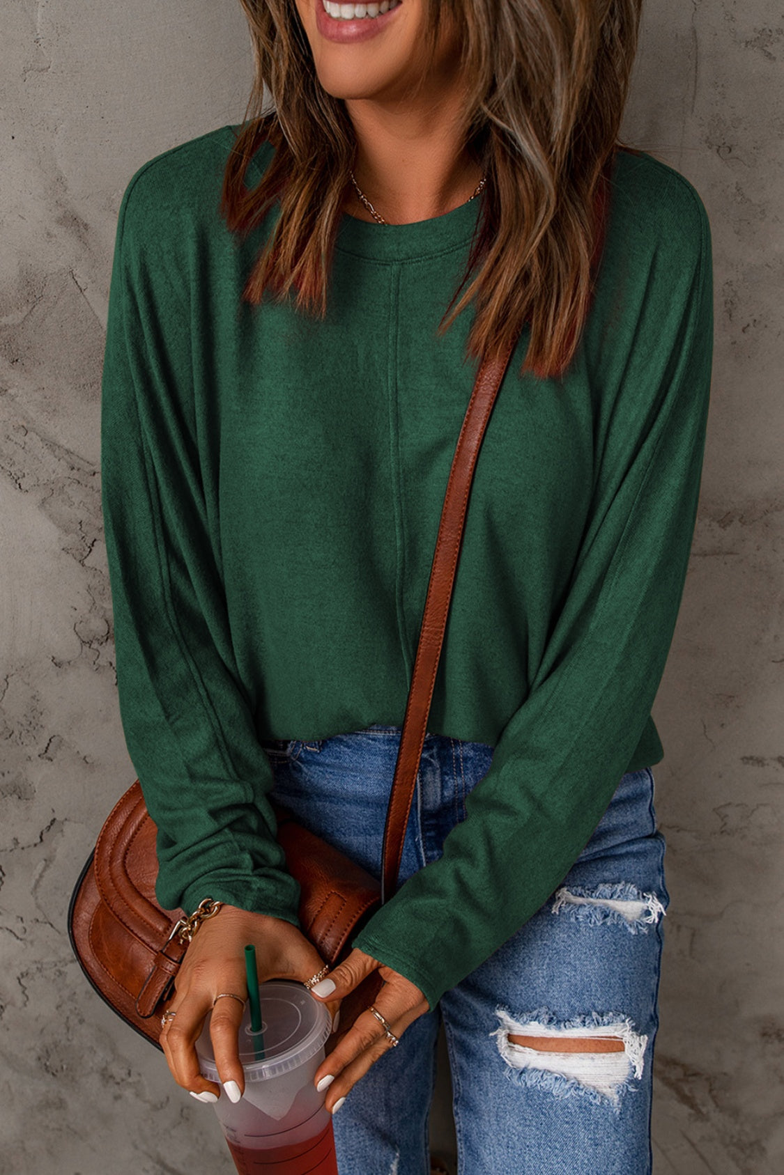 Seam Detail Round Neck Long Sleeve Top