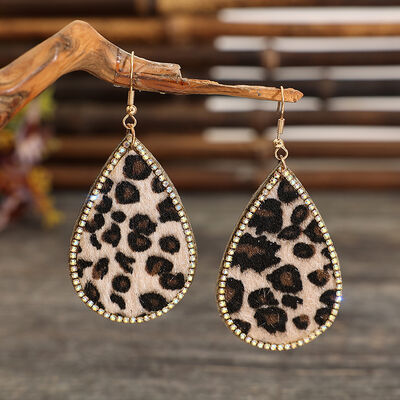 Zircon PU Leopard Teardrop Earrings