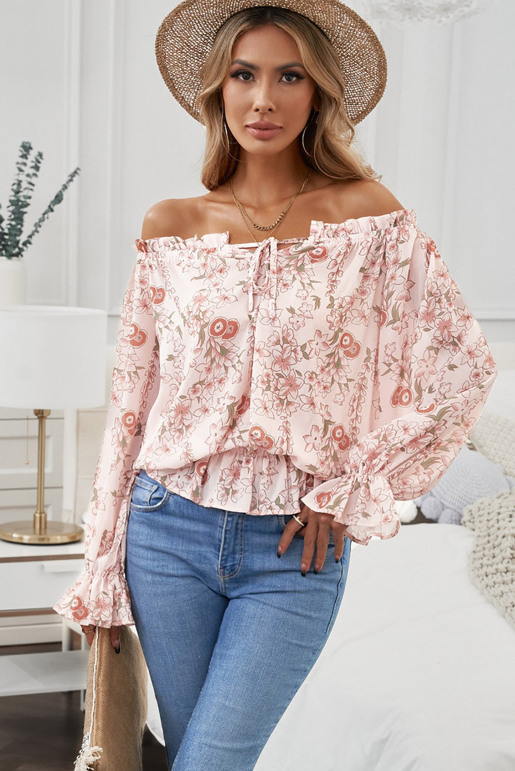 Floral Flounce Off-Shoulder Blouse