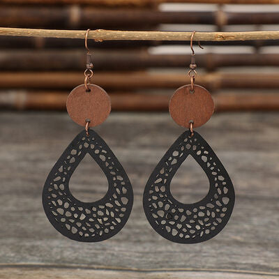 Hollowed Wooden Teardrop Earrings