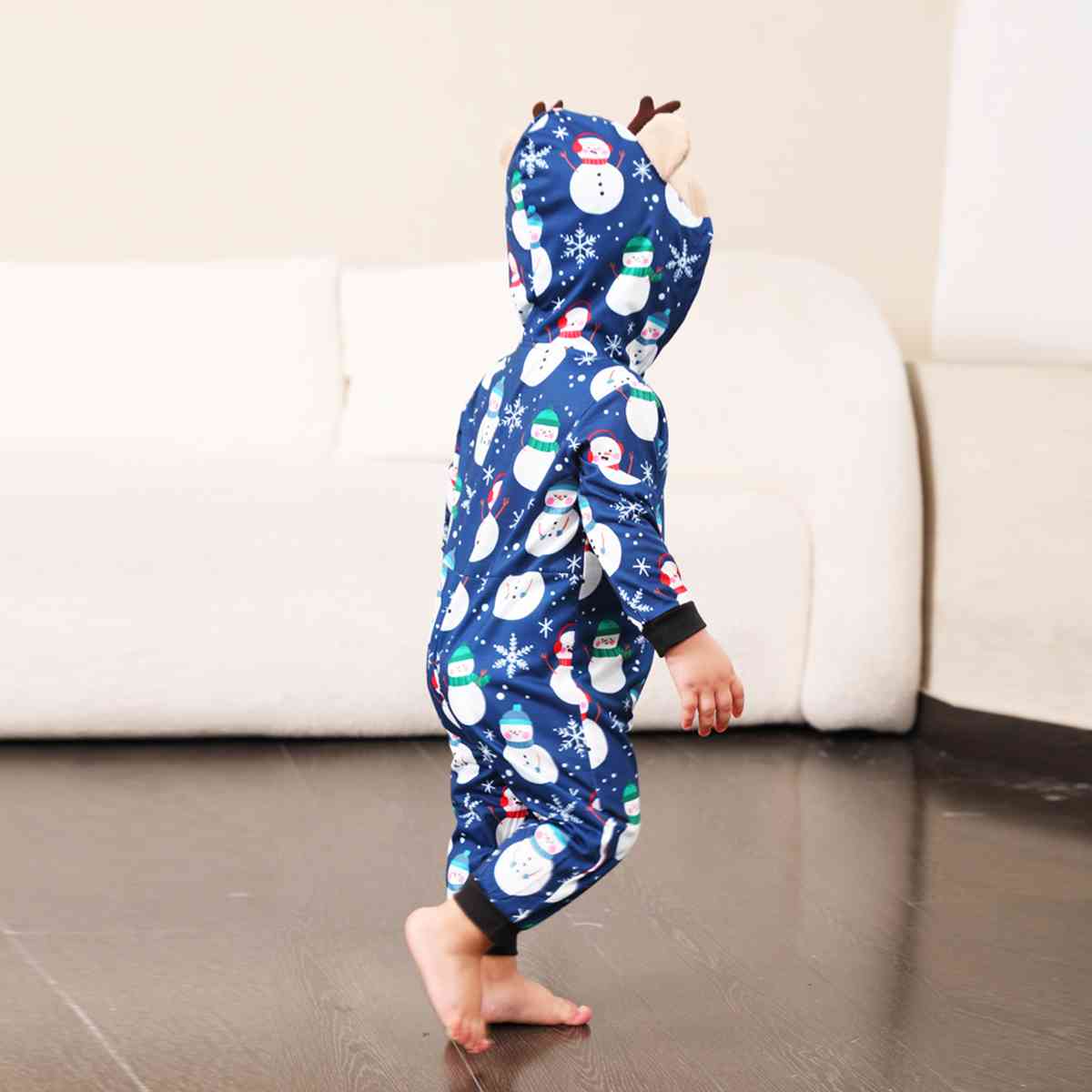 Snowman Print Hooded Jumpsuit