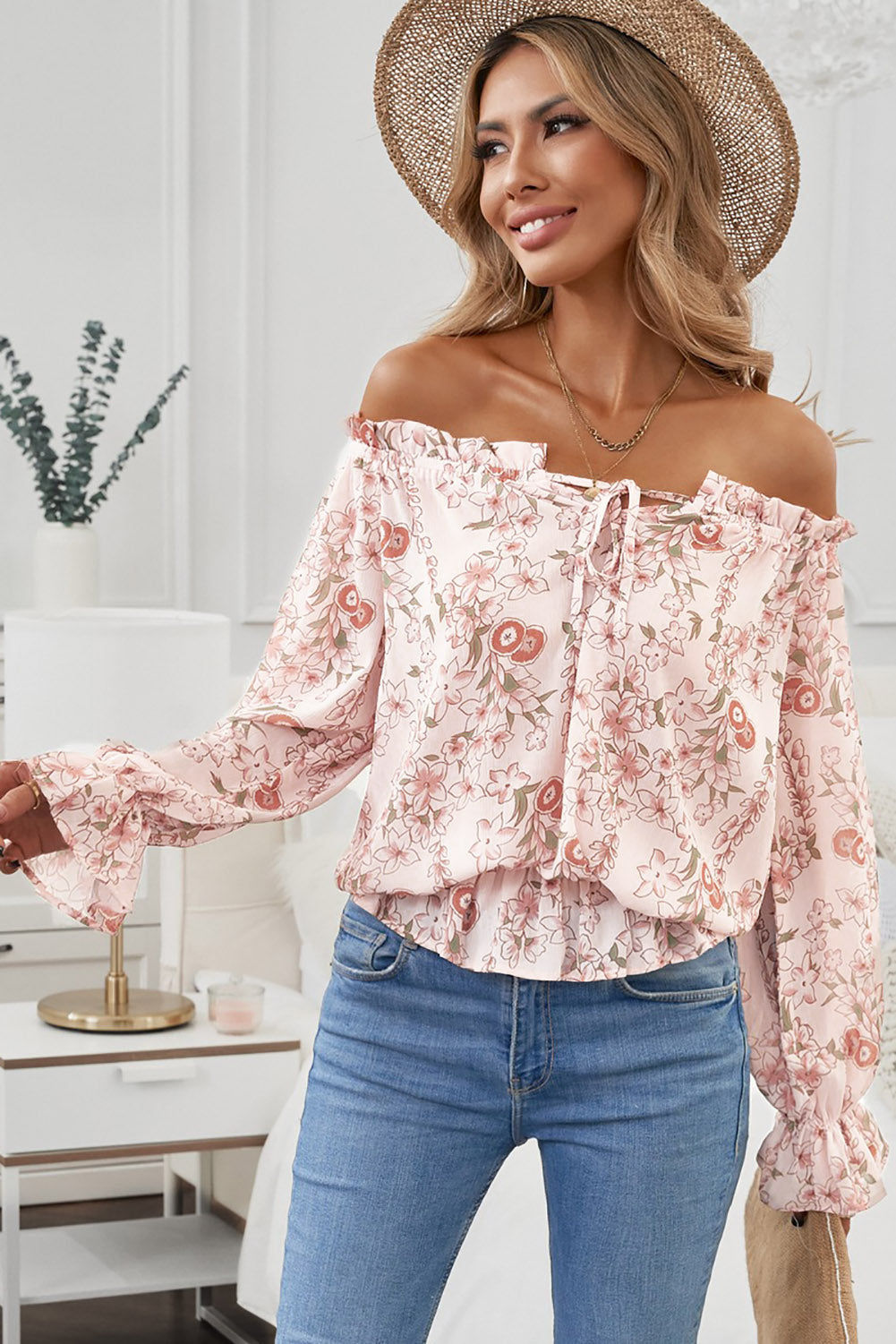 Floral Flounce Off-Shoulder Blouse