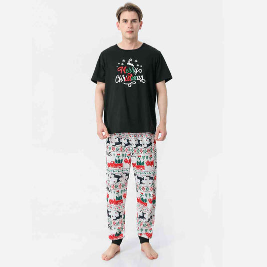 Men MERRY CHRISTMAS Graphic Top and Printed Pants Set