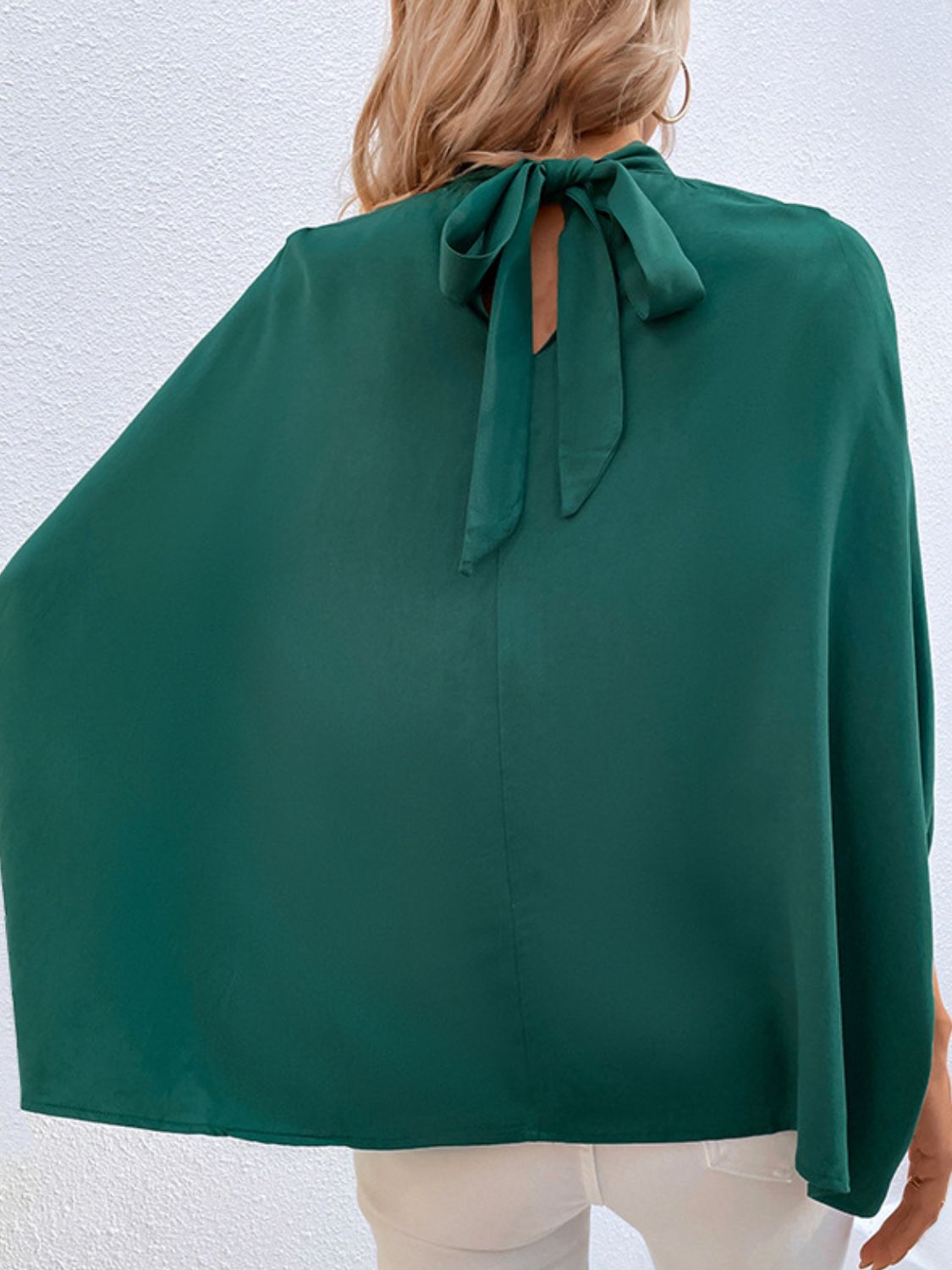 Tie Back Mock Neck Blouse