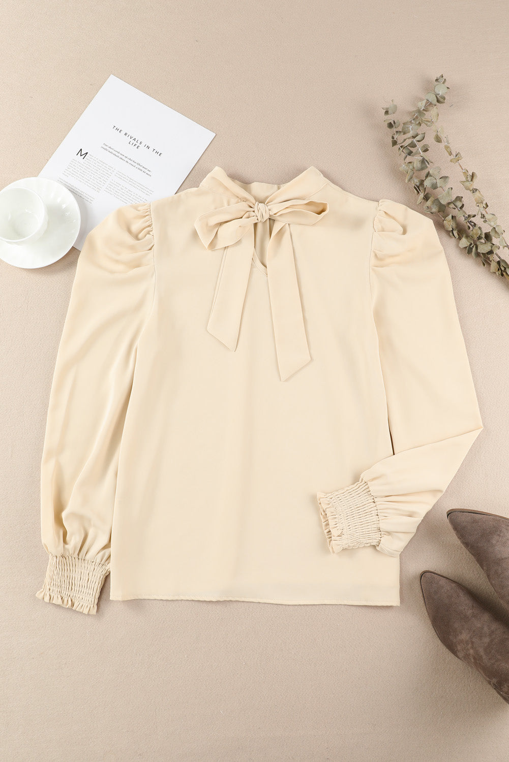 Mock Neck Puff Sleeve Blouse