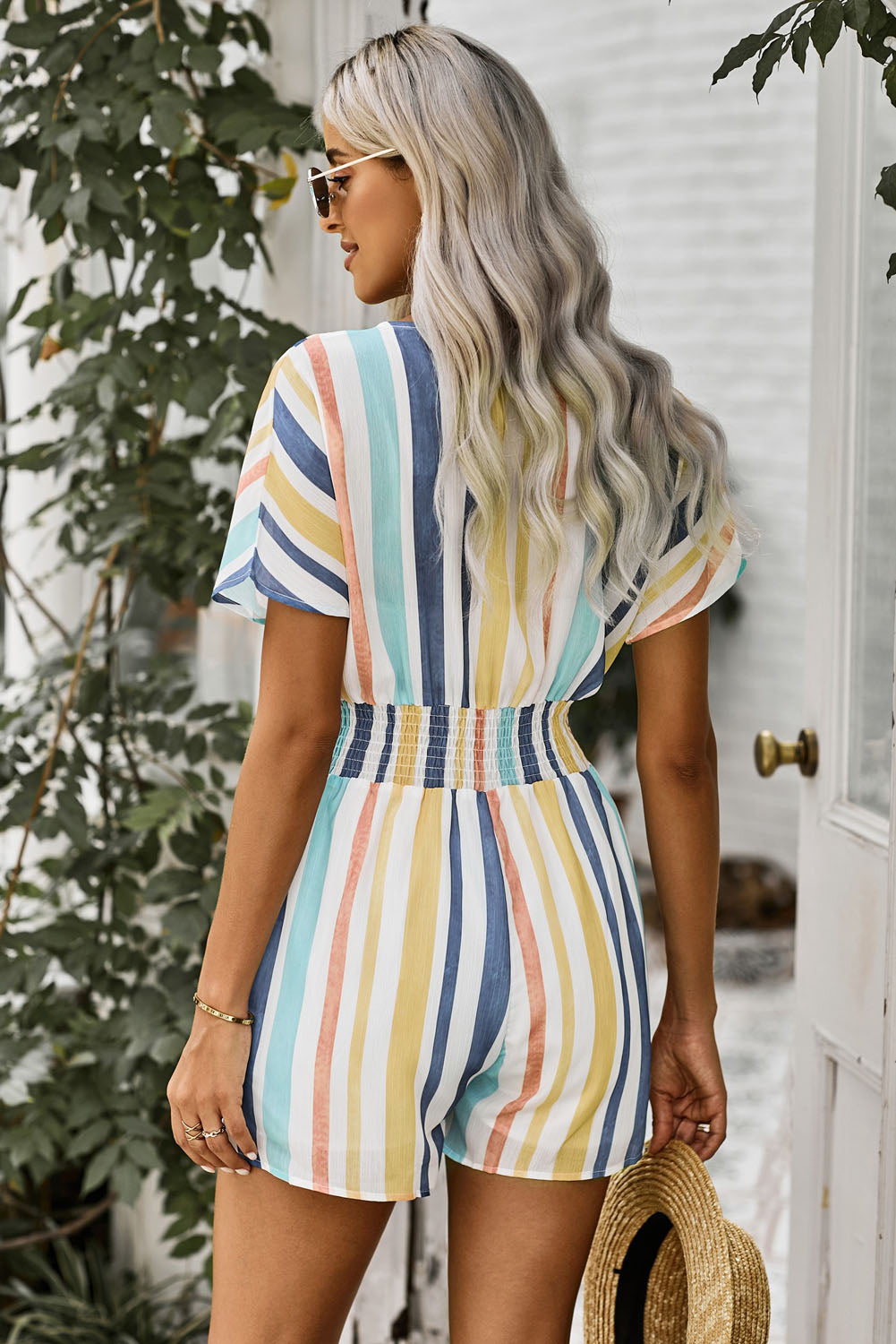 Multicolored Stripe V-Neck Romper