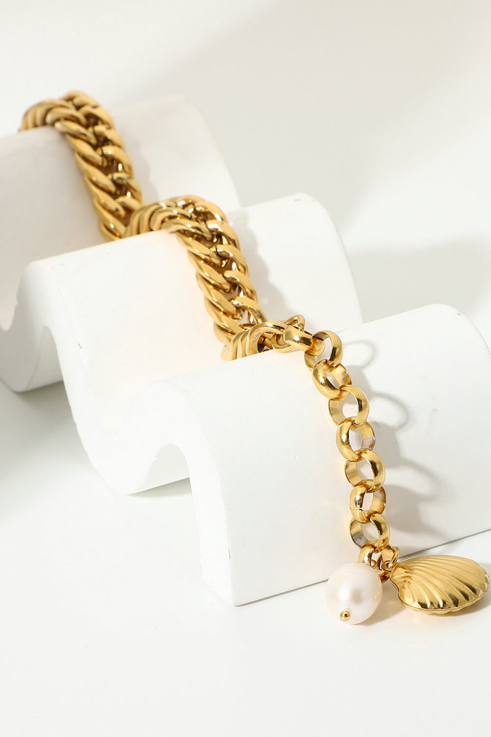 18K Gold-Plated Curb Chain Bracelet - with Pearl