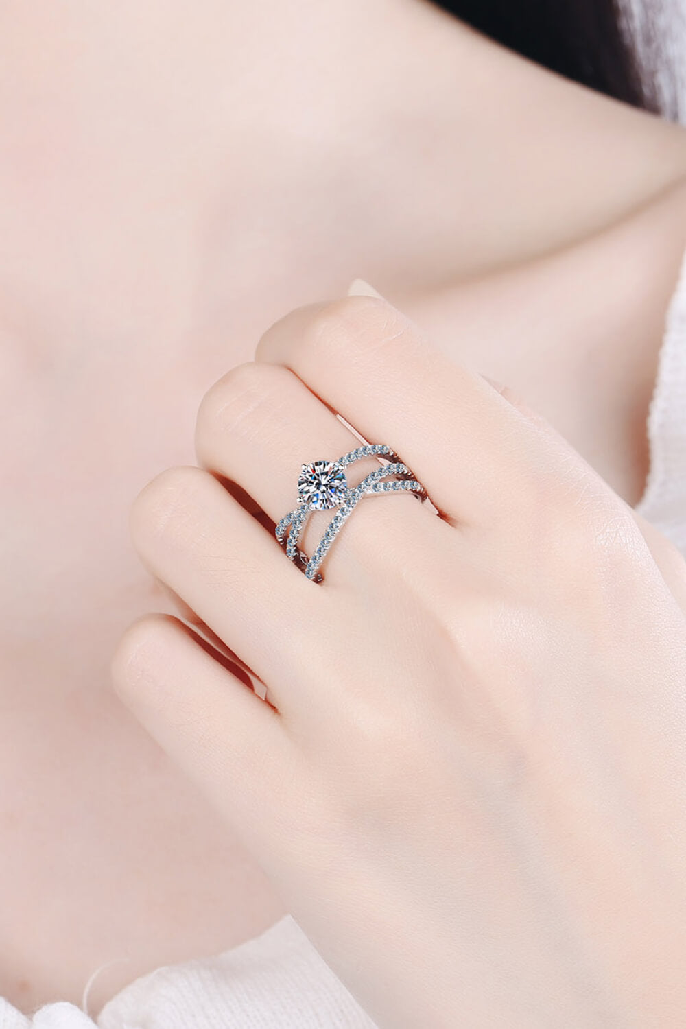 1-Carat Moissanite Crisscross Ring