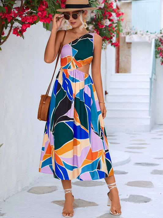 Abstract Print One-Shoulder Dress