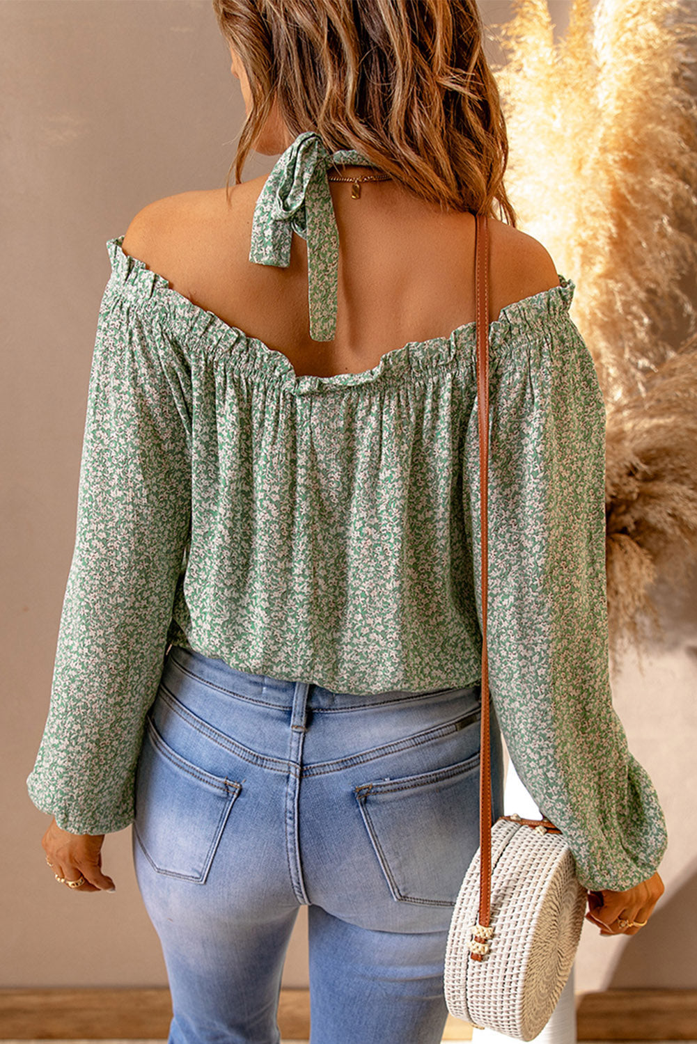 Floral Halter Frill Trim Blouse