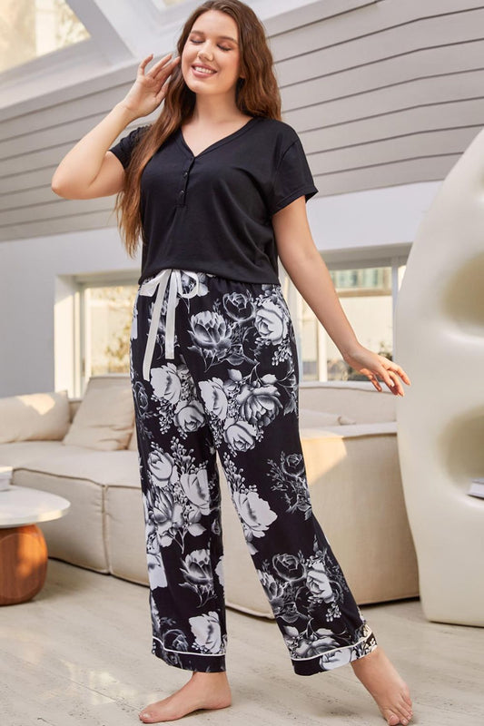 V-Neck Top and Floral Pants Lounge Set