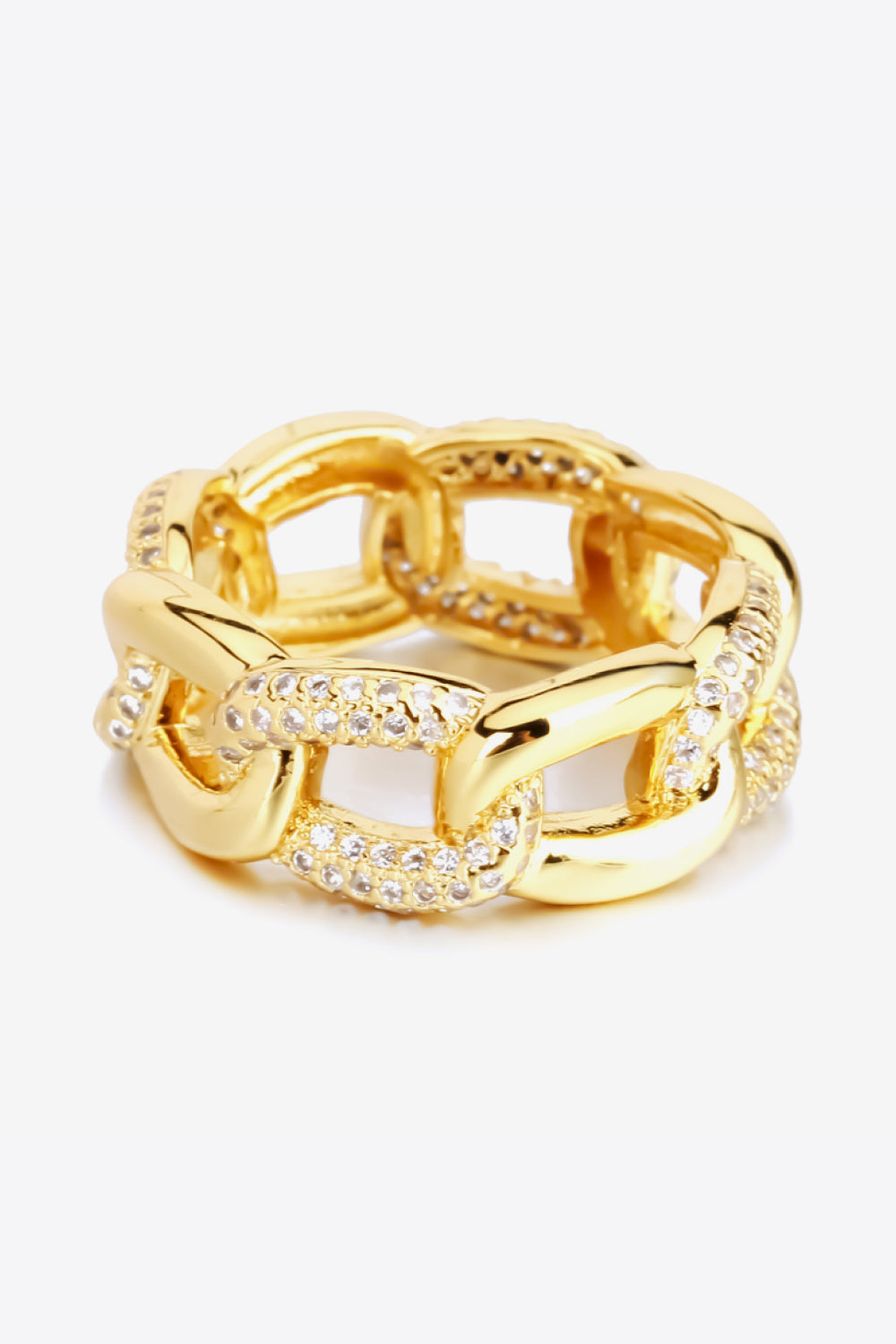 18K Gold-Plated Chain Link Rhinestone Ring