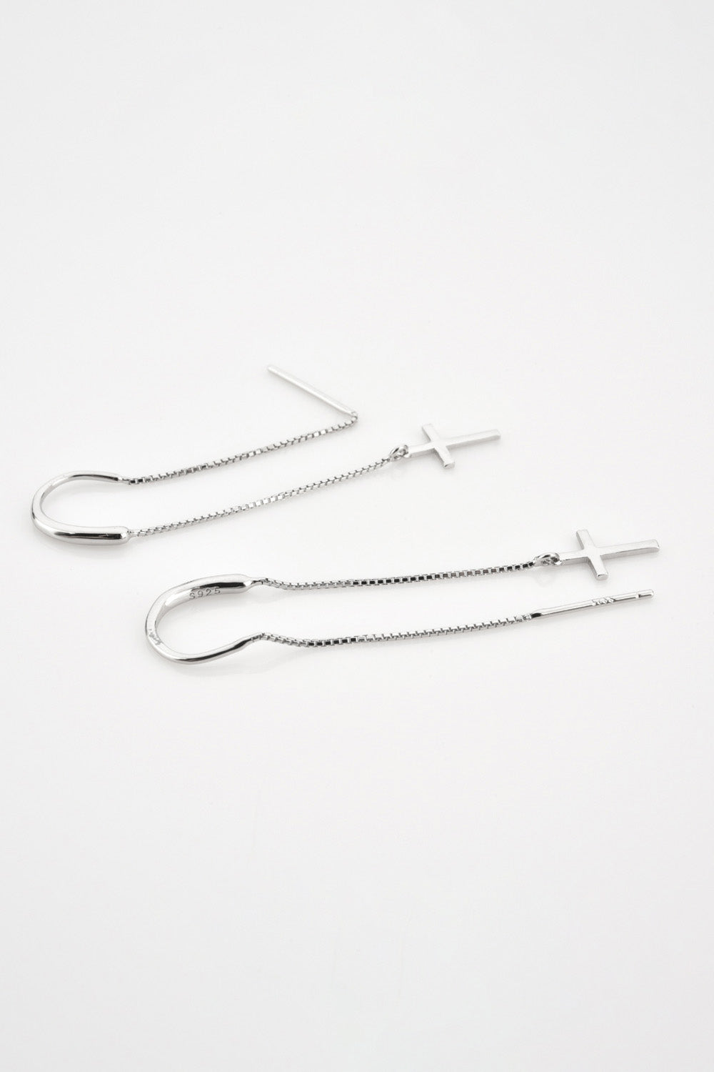 925 Sterling Silver Cross Threader Earrings