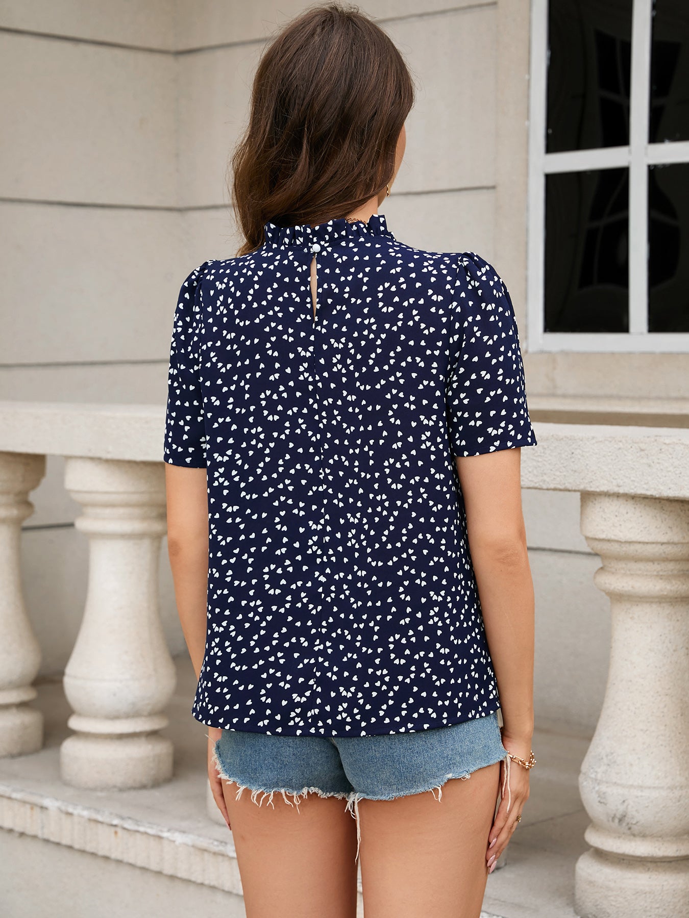 Printed Short Sleeve Round Neck Top