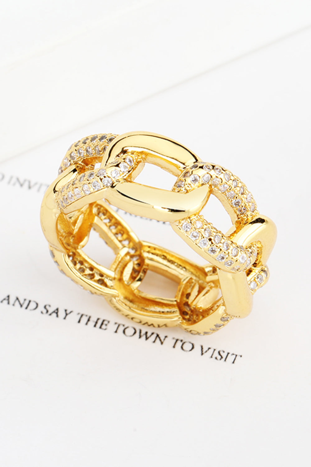 18K Gold-Plated Chain Link Rhinestone Ring