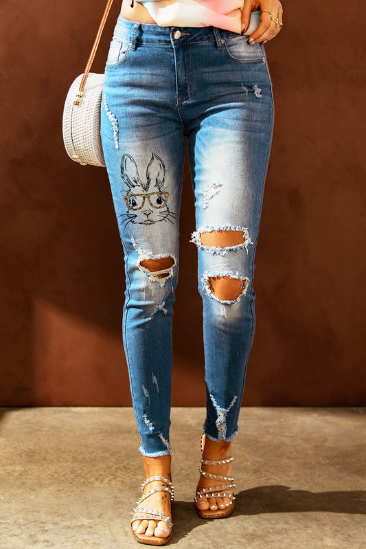 Easter Distressed Cropped Jeans With Frayed Hem