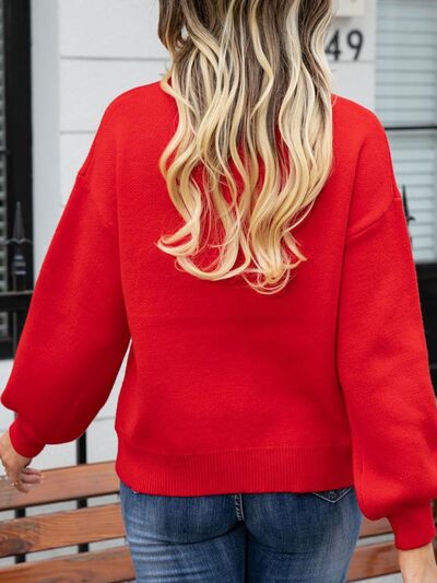 Heart Round Neck Long Sleeve Sweater