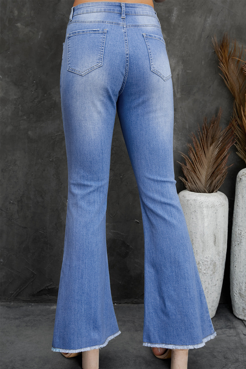 High Waist Button Fly Flared Jeans