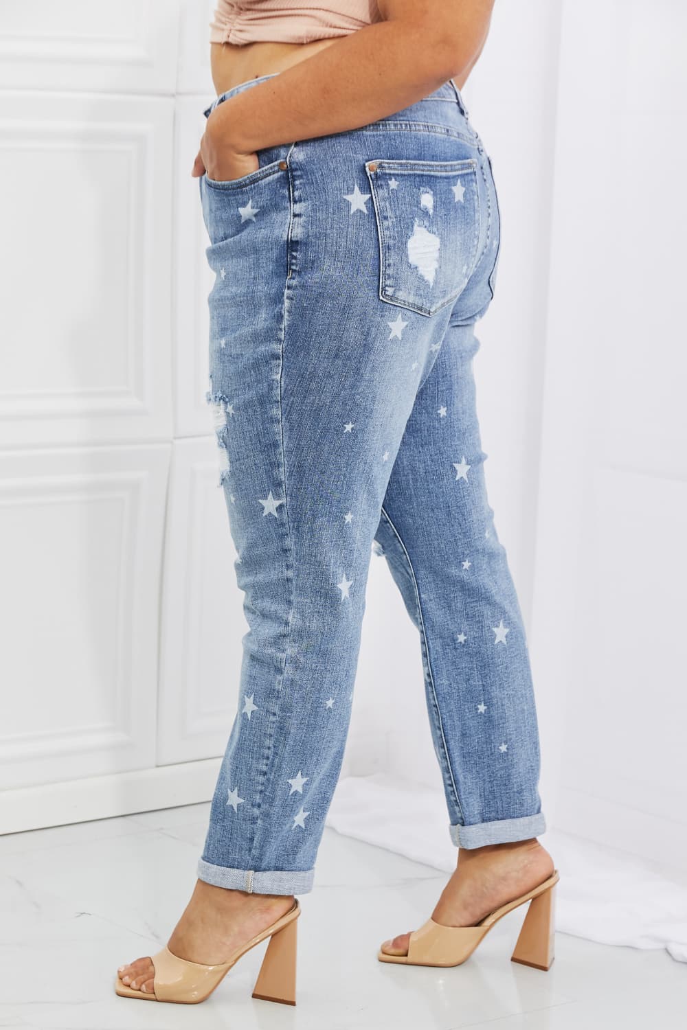 Judy Blue Sarah Full Size Star Pattern Boyfriend Jeans