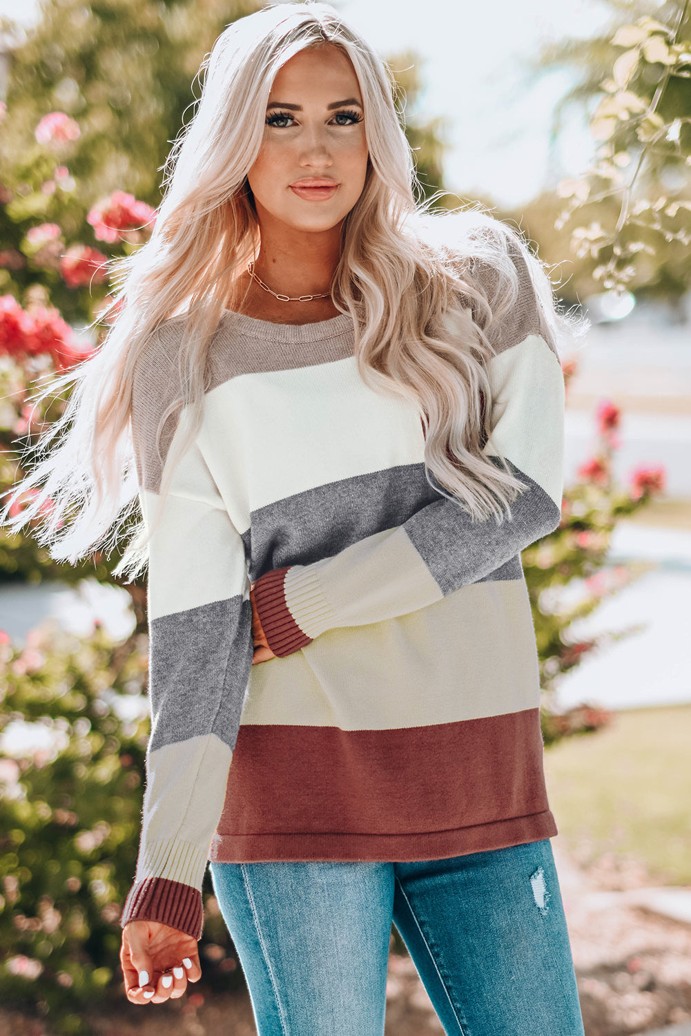 Stripe Sweater With Round Neck