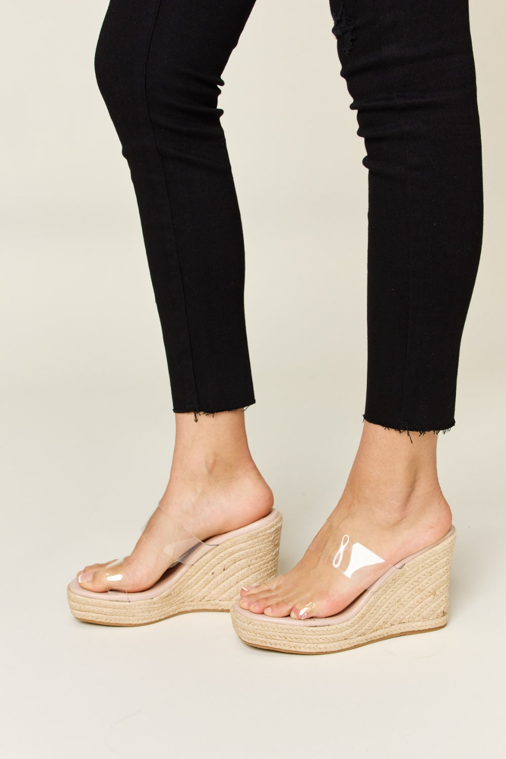 Forever Link Clear Strap Espadrille Platform Wedge Sandals