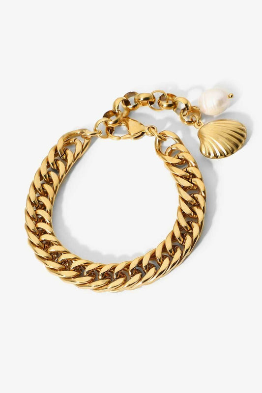 18K Gold-Plated Curb Chain Bracelet - with Pearl