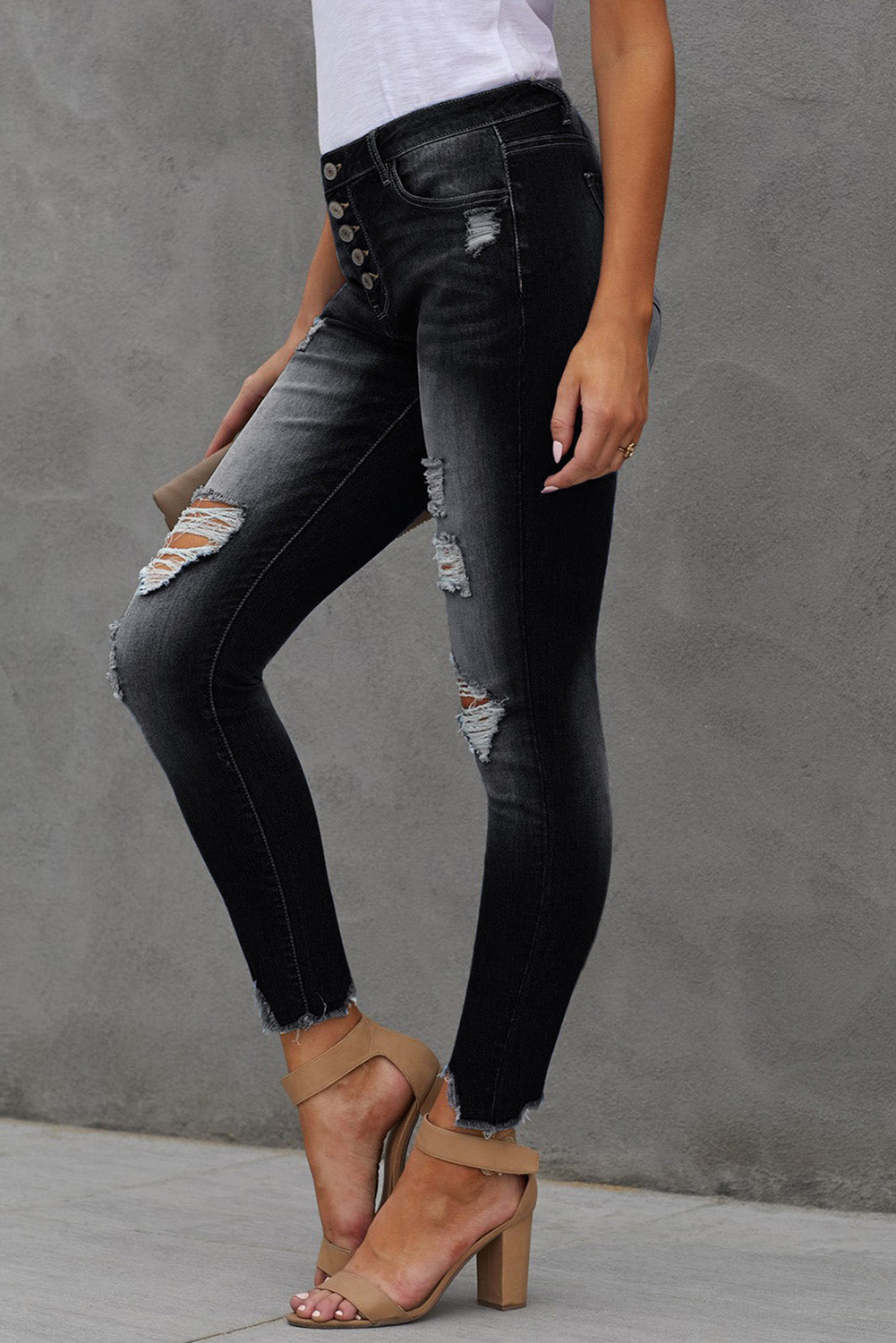 Button Fly Ankle-Length Skinny Jeans