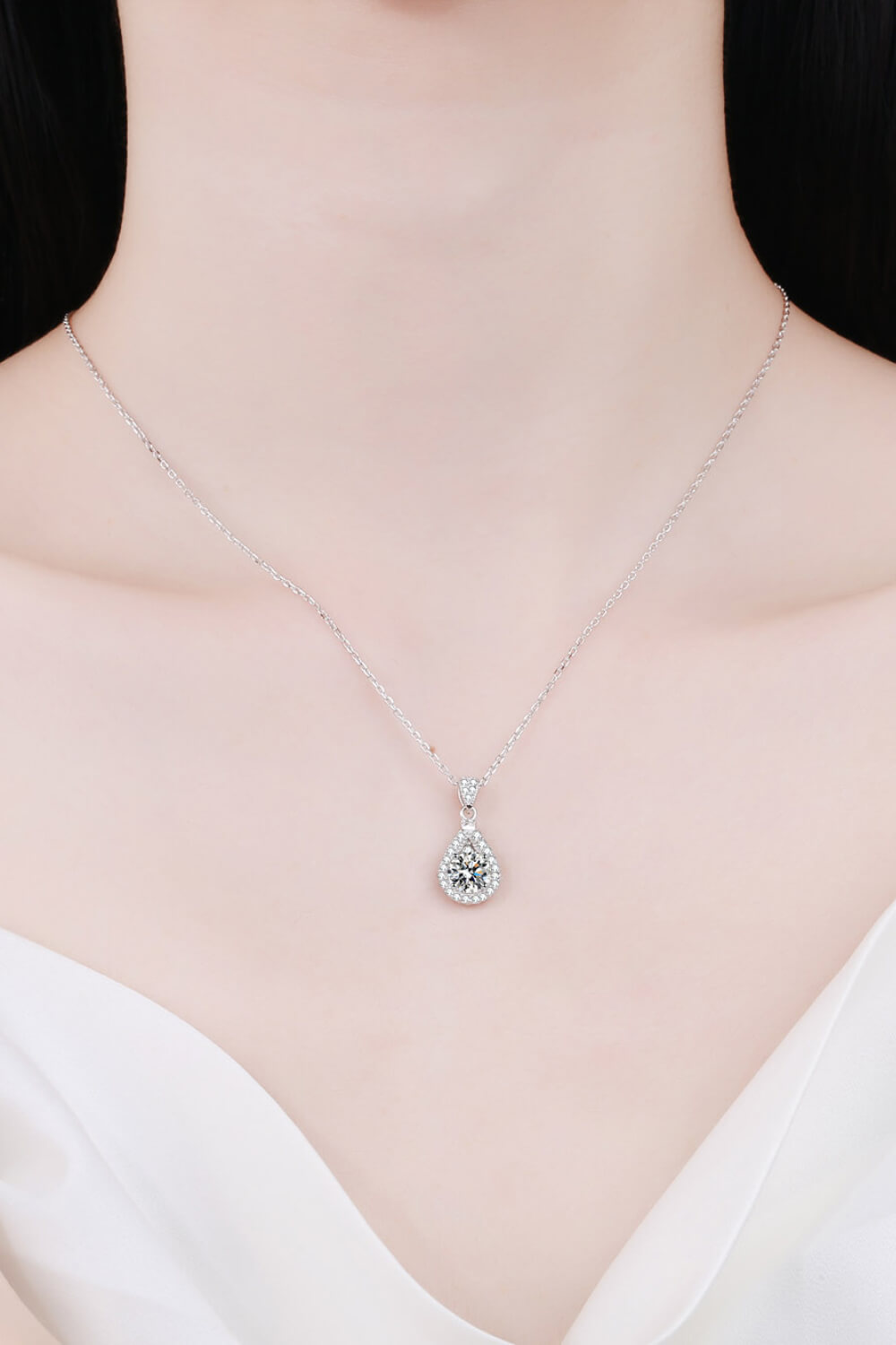 1-Carat Moissanite Teardrop Pendant Necklace