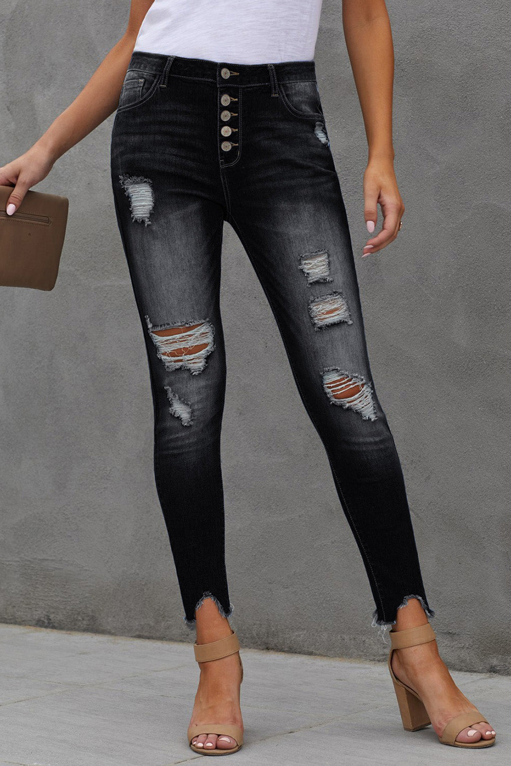 Button Fly Ankle-Length Skinny Jeans