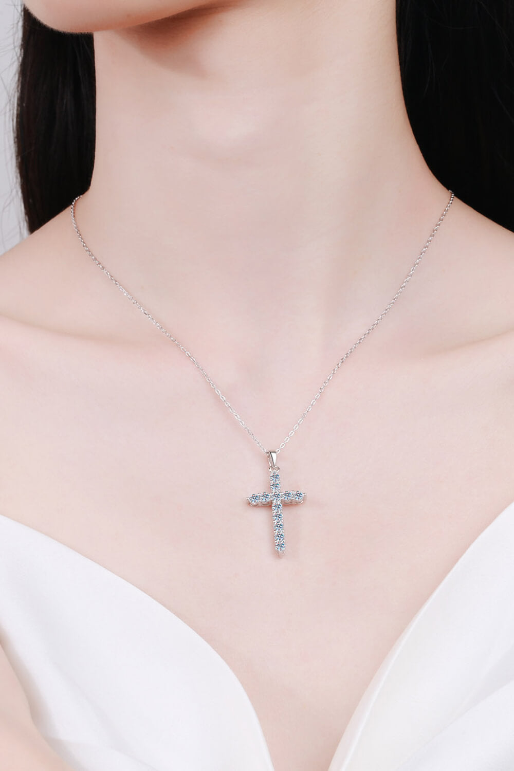 Sterling Silver Moissanite Cross Necklace