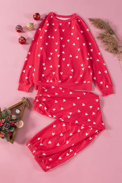 Heart Round Neck Top and Pants Set