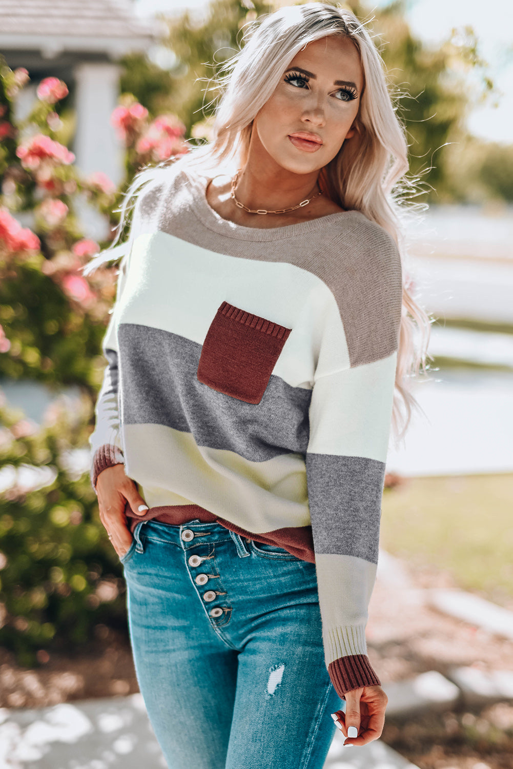 Stripe Sweater With Round Neck