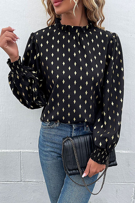 Geometric Print Lantern Sleeve Blouse