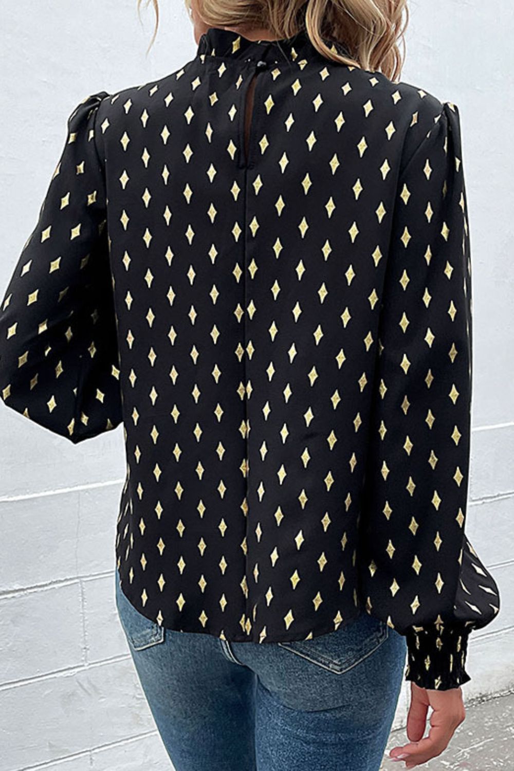 Geometric Print Lantern Sleeve Blouse