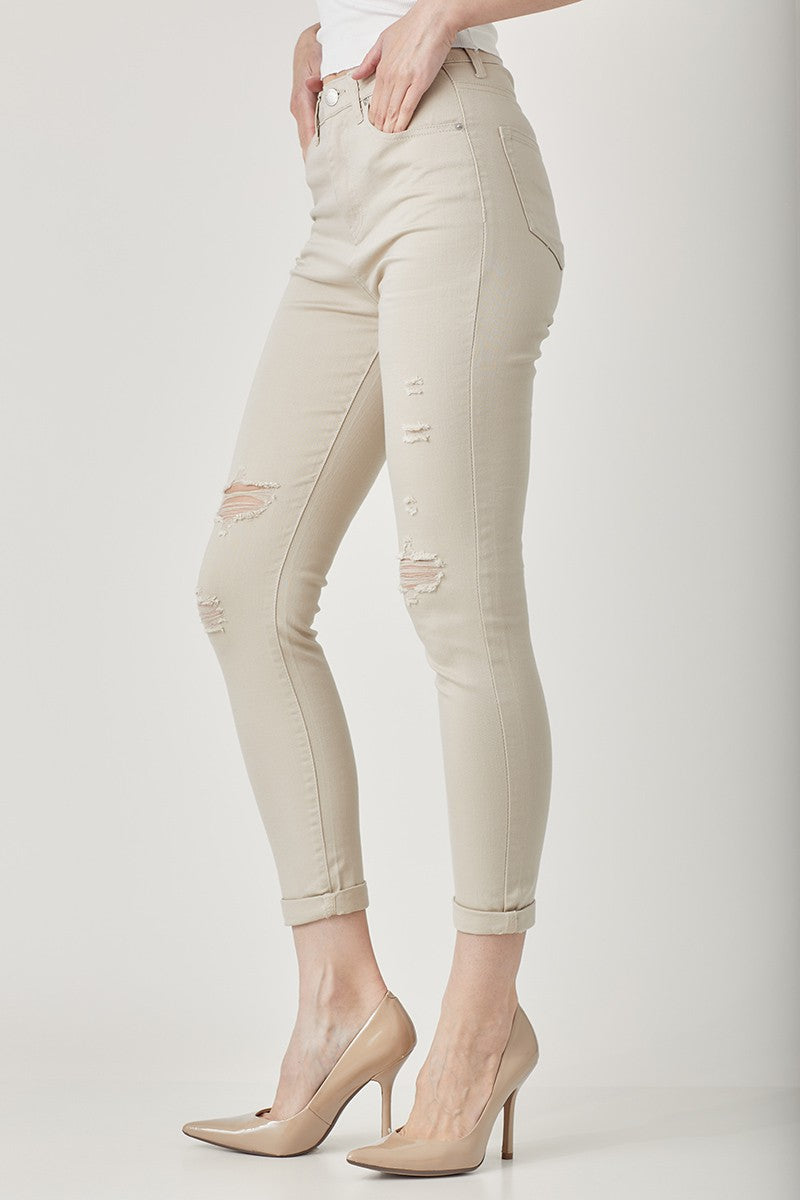 RISEN Distressed Skinny Jeans in Khaki