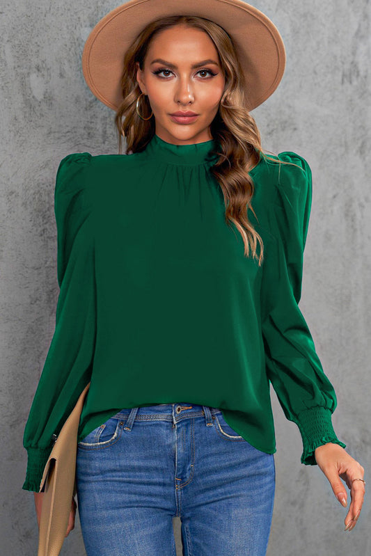 Mock Neck Puff Sleeve Blouse