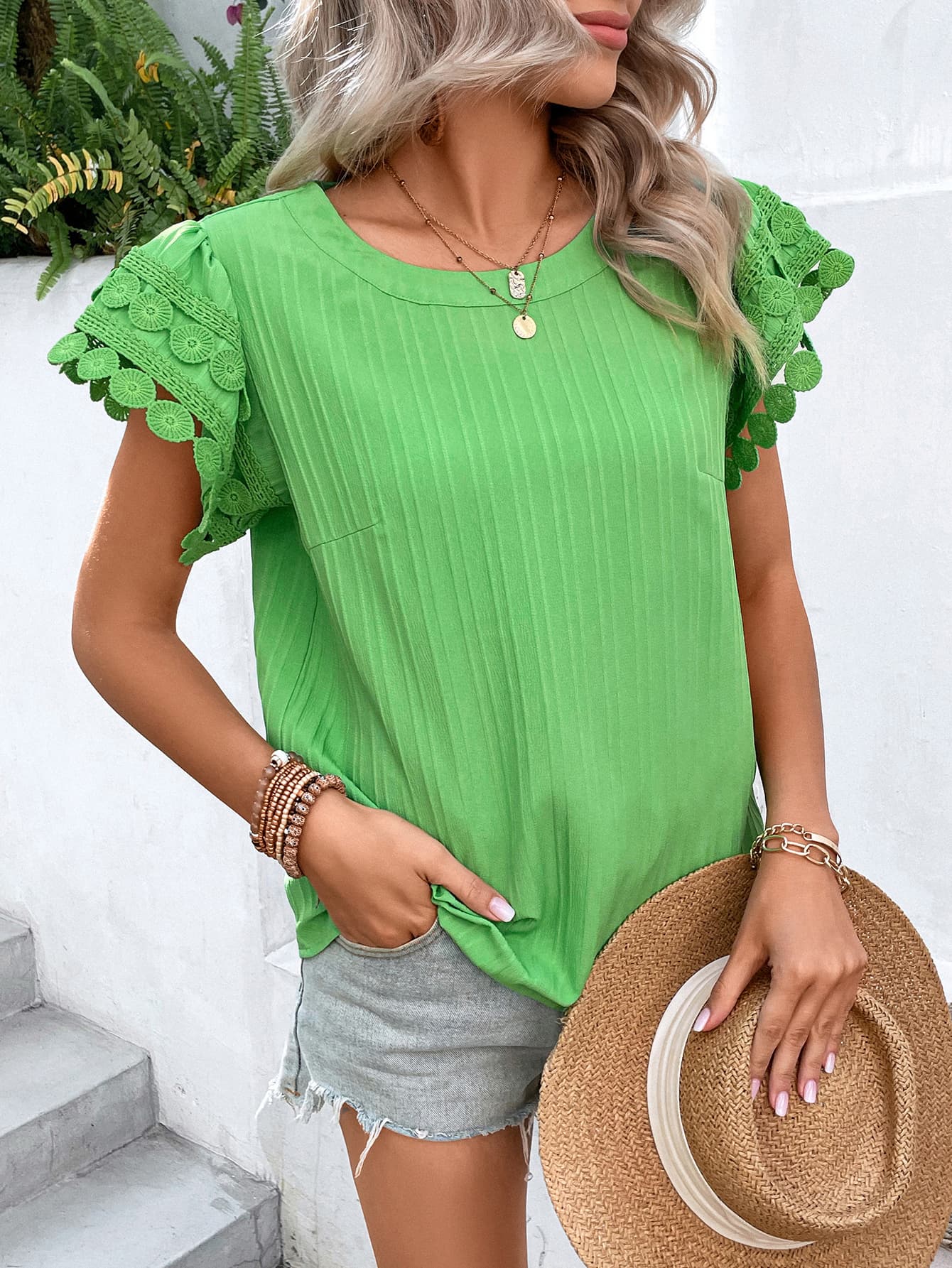 Flutter Sleeve Round Neck Blouse